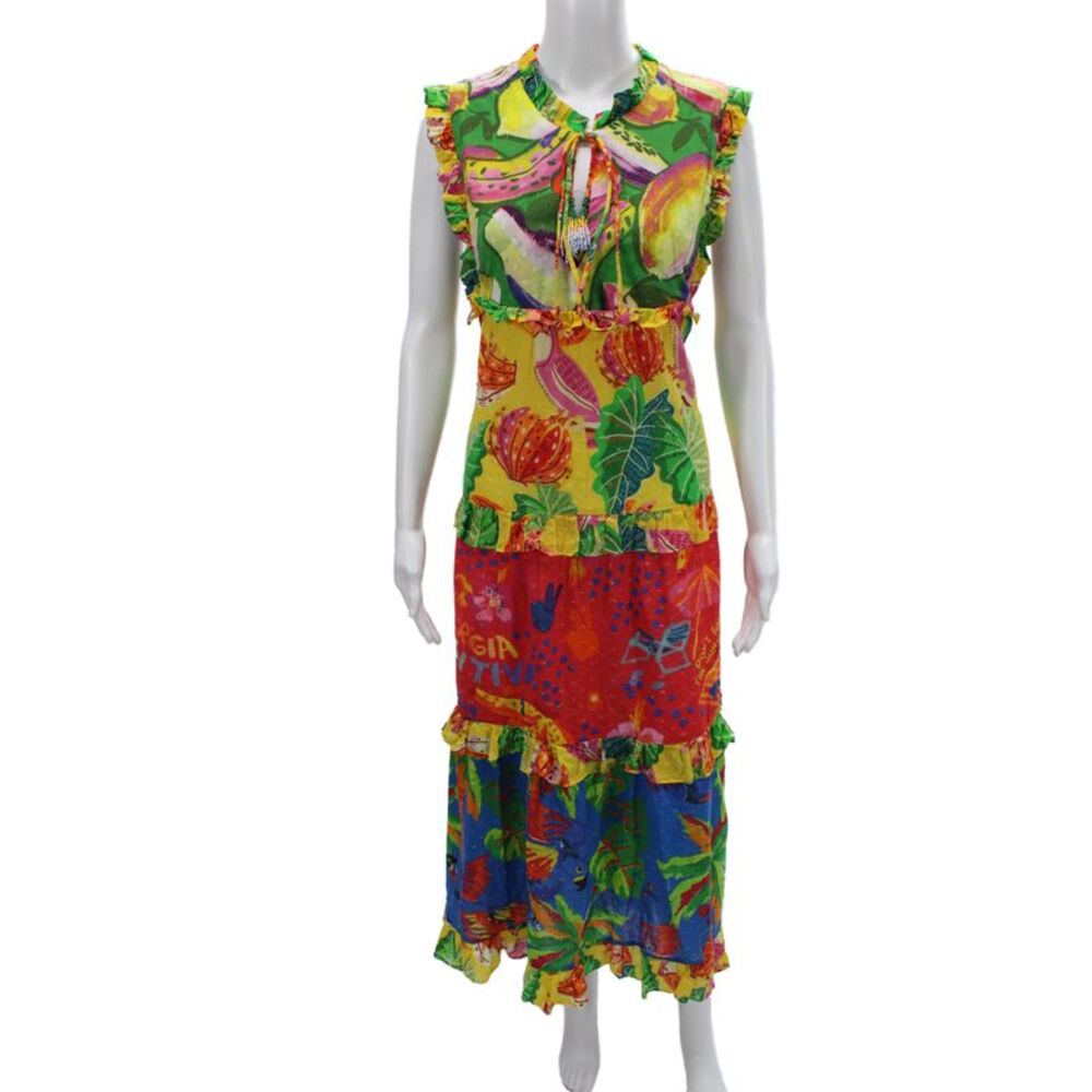 Farm Rio Womens Maxi Floral Sleeveless Dress Multicolor Size L
